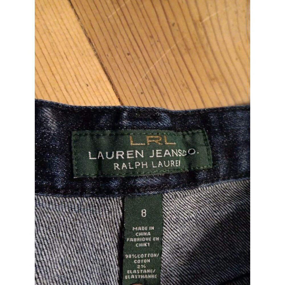 Lauren Jean Co Ralph LRL Women 8 Classic Straight Blue Denim Trousers Zip Pocket - Picture 4 of 5